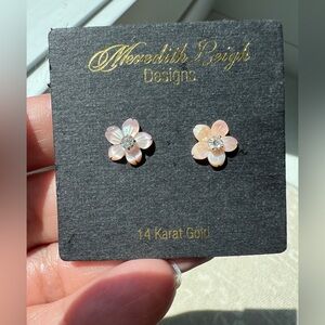 meredith leigh 14k gold Pink mother of pearl Flower Earrings